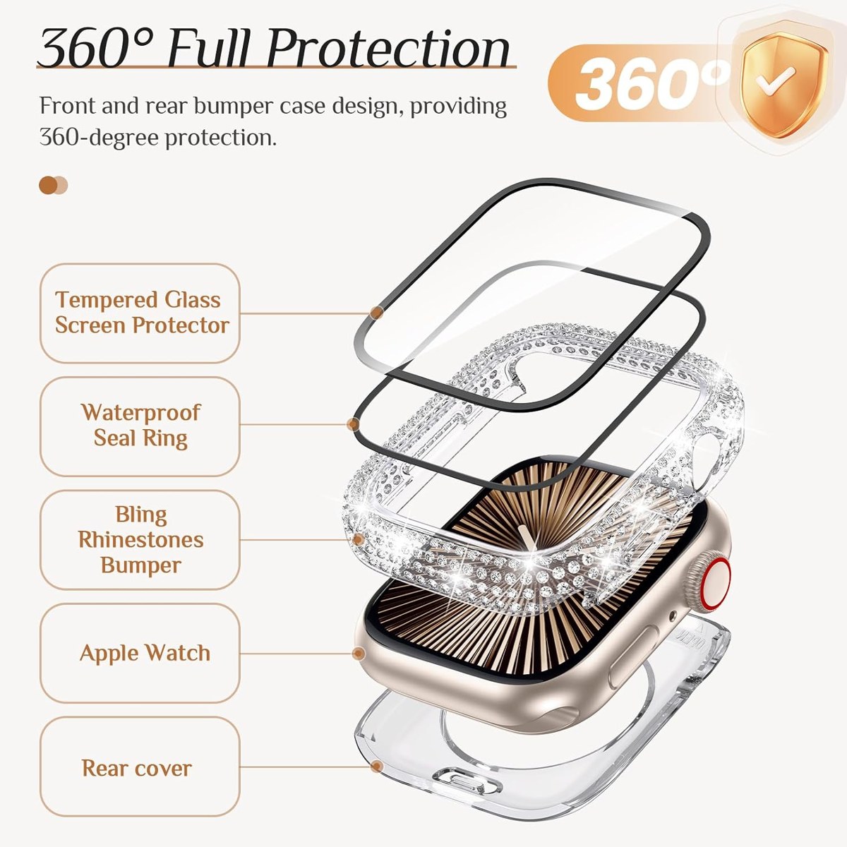 Goton Bling Waterproof Case with Glass for Apple Watch photo 5